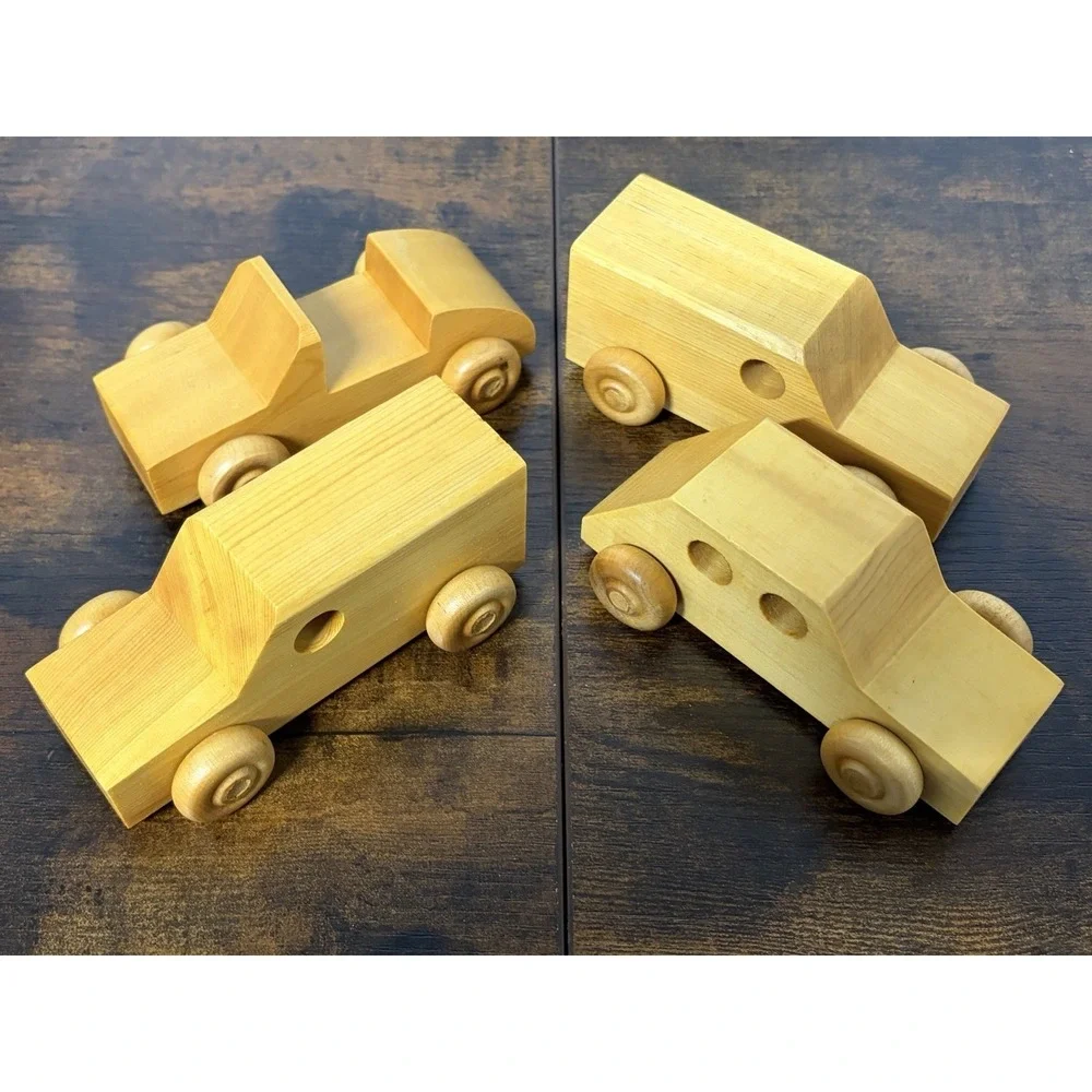 Lot Of 4 Handmade Wooden Toy Trucks Light‎ Brown 031326-09 To 12